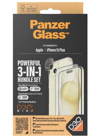 Panzerglass - Apple Iphone 15 Plus 6,7 Ultra Wide Fit Bundle + Picture Perfect + Hardcase With D30