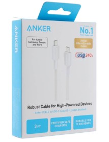 Anker Usb-c To Usb-c Cable (3 Ft, 240w, Braided) White 
