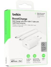 Belkin 25w Boostcharge Wall Charger With Pps + Usb-c Cable With Lightining Connector Strap 1m 