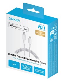 Anker 322 Usb-c To Lightning Cable (6ft Braided) White 