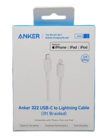 Anker 322 Usb-c To Lightning Cable (3ft Braided) White 