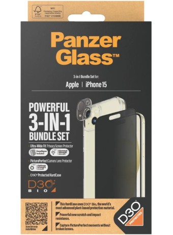 Panzerglass Apple Iphone 15 Ultra-wide Fit 3-in-1 Bundle Set