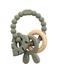Magni Teether Bracelet Silicone With Wooden Ring Leaves And Bunny-ears Appendix Green (5578)