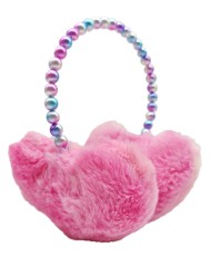 Tinka Plush Earmuffs Pink Hearts W. Pearl Headband (8-800428)