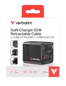 Verbatim 65w With Retractable Cable 2 Port 