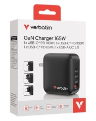 Verbatim Mini Gan Charger 165w 4 Port Us Plug W...