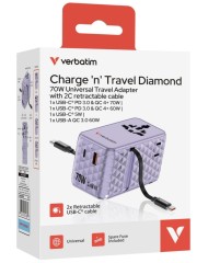 Verbatim Charger Travel 70w 2c Retractable Univ...