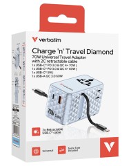 Verbatim Charger Travel 70w 2c Retractable Univ...