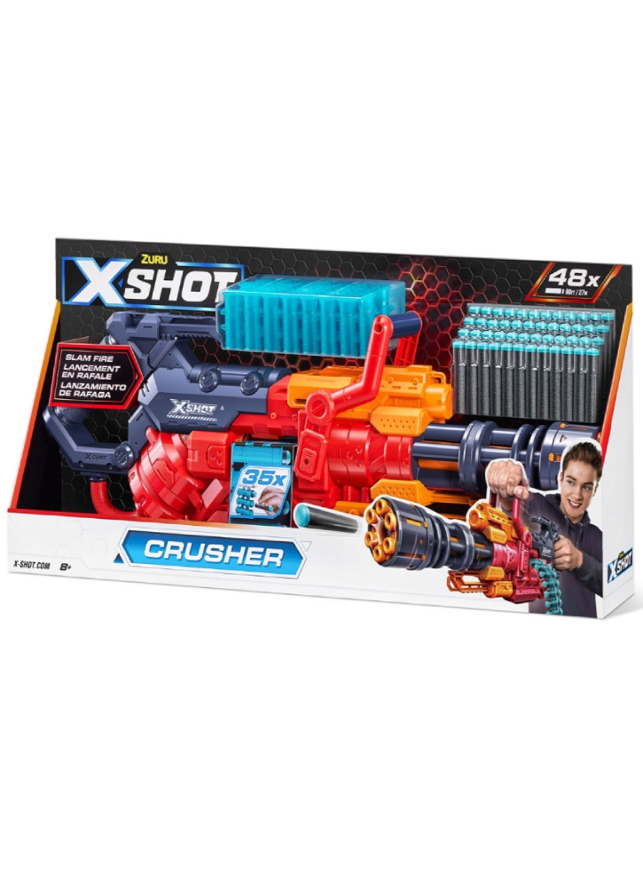 thumbnail image 2 of X-Shot Excel Crusher Dart Blaster - 35-Dart Belt Fed With Slam Fire, 90ft Range (Red) 2 of 4