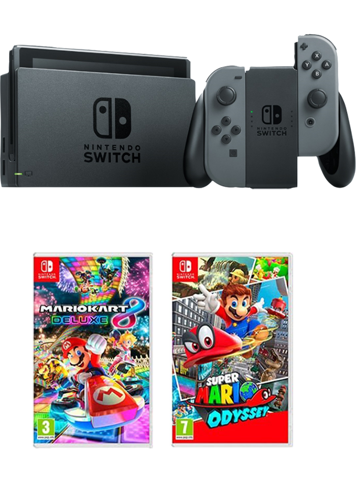 Consola Mario Pack (JoyCon Grey + Jocurile Mario Kart 8 Deluxe & Super